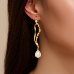 Boucles d'oreilles pendantes tendance en acier inoxydable 316L plaqué or PVD avec perles, bijoux élégants pour femmes - Product Image 2