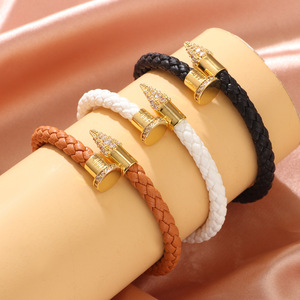 Wholesale Custom Leather Fashion Bracelet with Stainless Steel Magnetic Clasp and Nail Charm - Product Image 1