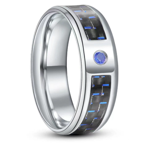 Anillo de boda minimalista y duradero para hombre DFR03, de tungsteno negro puro con incrustaciones de fibra de carbono, ajuste cómodo. - Product Image 2