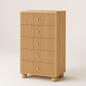 Juego Completo de Muebles de Dormitorio Estilo Japandi, Cama de Roble Macizo Acanalado + Cómoda + Mesa de Noche para Apartamento - Product Image 3