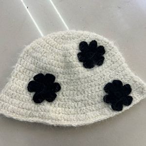 fashion packable woven <strong>hats</strong> for women crocheted knitted thick Warm <strong>bucket</strong> <strong>hat</strong> autumn winter warm <strong>crochet</strong> beanie cap with flowers - Product Image 5