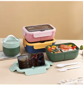 Eco-friendly Silicone Plastic Lunch Box Students Compartment Lunch Box 1100ML 3 Compartments Microwave Lunch Box