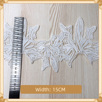 Bordure en dentelle guipure blanche avec broderie botanique, large garniture en dentelle chimique pour Abaya, robe, patte de boutonnage avant, poignets et accessoires vestimentaires