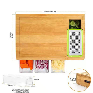 Planche à découper en bambou indispensable pour la cuisine avec récipients, couvercles et râpes, grande planche à découper en bois avec récipients - Product Image 3