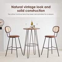 Ensemble de 4 tabourets de bar robustes et résistants, dossier en rotin, style industriel moderne, chaises de comptoir avec sièges en similicuir