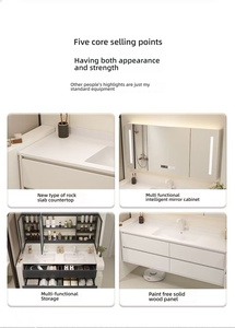 Ensemble de meuble-lavabo double moderne avec miroir LED, armoire haute de salle de bain, grand rangement, unité sur pied - Product Image 6