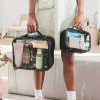 Qetesh nouveau Design PVC étanche sac de maquillage personnalisation léger pratique grand étui à cosmétiques transparent en noir