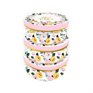 Scatola regalo rotonda in cartone, set da 3 pezzi, con decorazioni floreali e biglietto di <span class=keywords><strong>auguri</strong></span>, scatola in carta con stampa a caldo <span class=keywords><strong>per</strong></span> confezioni regalo <span class=keywords><strong>per</strong></span> feste - Product Image 1