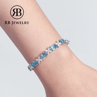 Gelang Perak 925 Topaz dengan Batu Permata Potongan Pir, Inlay Motif Bunga, Bentuk Tetesan Air, Hadiah Ulang Tahun Wanita