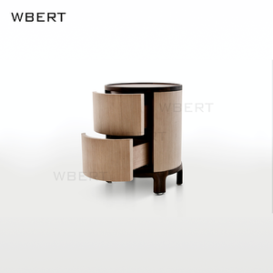 Table de chevet ronde moderne WBERT - Placage en bois de noyer et chêne argenté, design minimaliste et futuriste pour la chambre à coucher - Product Image 4