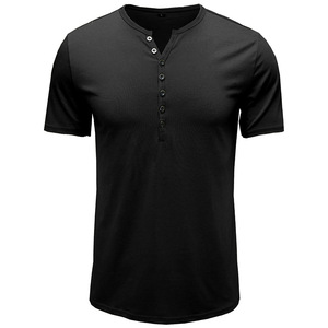 Camiseta deportiva de manga corta Henley para hombre, camiseta de color sólido de estilo europeo y americano, <span class=keywords><strong>ropa</strong></span> superior - Product Image 3