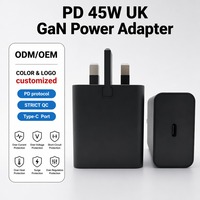 Adaptador de Corriente GaN de 45W con Enchufe UK, Puerto Único Tipo C PD, Cargador de Pared de Carga Rápida, Protección Contra Cortocircuitos, Enchufe de Viaje para Móviles