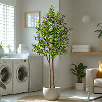 Vente chaude Pot noir myrte pêche fleur branche buis arbre artificiel pour la maison ou le bureau décor verdure et plantes