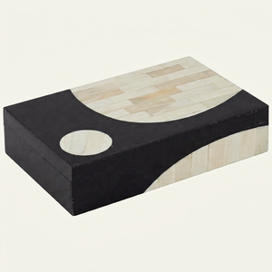 High Quality Striped MDF/Resin American Style Eco-Friendly <b>Double</b> Tier Jewelry Box Gold Knob Rectangular Storage Box Decorative - Product Image 1