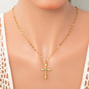 New Fashion 18K Gold Necklace Princess Cut Diamond Trendy Link Stainless Steel <b>Cross</b> Jewelry for Parties INS Collarbone Necklace - Product Image 3