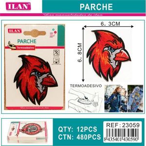 Patch brodé à thermocoller Ilan, motif tête de cardinal, 6,8x6,3 cm - Product Image 1