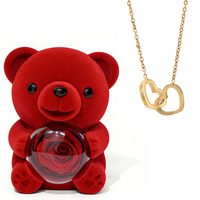 Boîte à bijoux en peluche rotative avec ours en peluche et rose éternelle, collier avec pendentif cœur gravé - Dropshipping