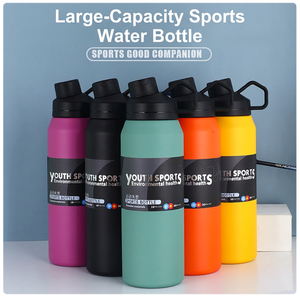 Bouteille isotherme sport en acier inoxydable grande capacité avec couvercle à poignée – Gourde de voyage portable - Product Image 4