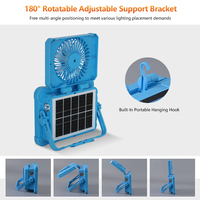 Nouvelle conception, vente en gros, projecteur LED solaire portable 200W rouge et bleu avec stroboscope, en ABS et verre, pour camping et randonnée, avec ventilateur