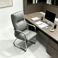 Fauteuil de Direction Moderne en Cuir PU Gris, Chaise de Bureau pour Directeur Général, Fauteuil de Bureau à Dossier Haut avec Base en Trappeau, Mobilier de Réunion