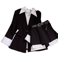 Ensemble élégant chic pour femme mature : Blazer mi-long boutonné et jupe-culotte taille haute – Collection Printemps-Automne