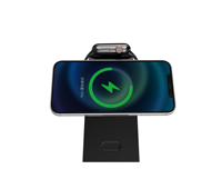 Chargeur sans fil magnétique pliable pour iPhone et montre connectée, sortie 15W PD, matériau PC, entrée 9V/2A, protections SCP OTP/OPV