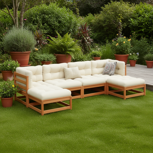 Brown <b>Cream</b> Garden <b>Sofa</b> <b>Set</b> With Cushions Outdoor Furniture Contemporary Durable Wood - Product Image 2