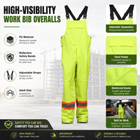 Overol de Seguridad con Tirantes Reflectantes de Alta Visibilidad, Impermeable, Antibacterial, Resistente a las Manchas, con Recubrimiento de PU, para Trabajo en Exteriores