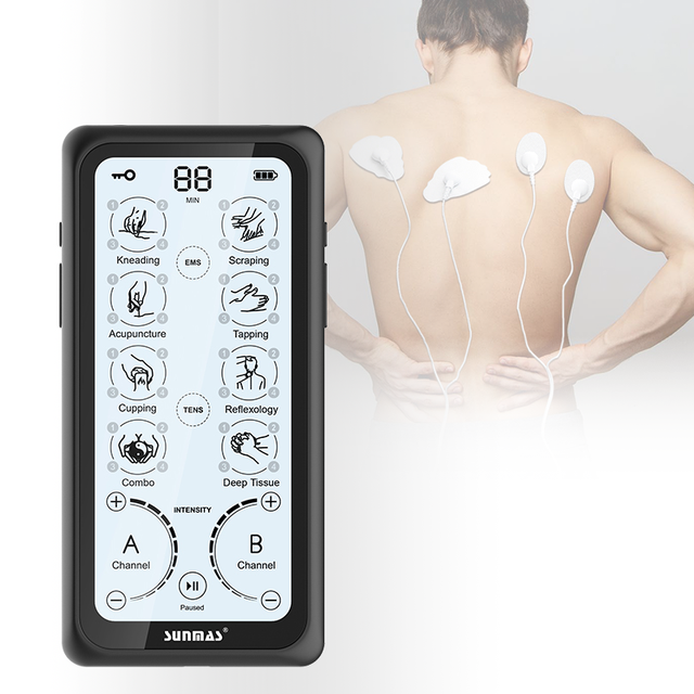 Touch Screen TENS EMS Physical Therapy Device with 32 Modes & 20 Intensity Levels USB Rechargeable for Pain Relief