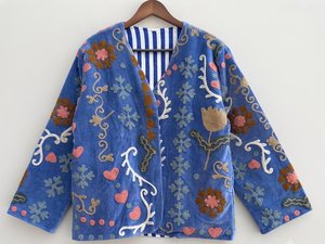 Handmade <b>Velvet</b> Suzani Bomber Jacket for <b>Women</b> Solid Pattern Boho Hippie Winter Thick Cotton Lining Wholesale Manufacturer - Product Image 6