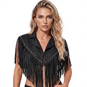 Women's <b>Black</b> Fringe <b>Shawl</b> Solid Color Polyester Bohemian Vest Medium Length All Seasons Daily Wear - Product Image 1