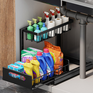 2 Tier kim loại dưới bồn rửa chén Tủ tổ chức kéo ra trượt ngăn kéo phòng tắm <span class=keywords><strong>L</strong></span> hình dạng kệ giá - Product Image 5
