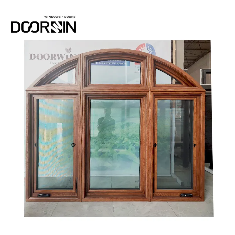 Doorwin American Style Double Safety Glass Residential Window Aluminum Clad Wood Crank Open Windows