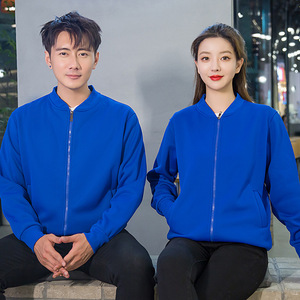 Sudadera con capucha y cuello de béisbol, forrada de lana azul, uniforme de trabajo de algodón para uso laboral en otoño - Product Image 1