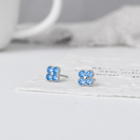 Modeschmuck Blaue Kubische Zirkonia Blumenform 925 Sterling Silber Ohrstecker Schmuck für Frauen und Mädchen
