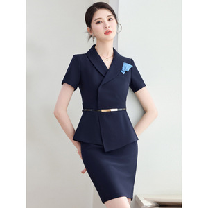 Summer Women Professional Suit Jacket Skirt Set With Belt For Hotel Reception Uniforms - Product Image 3