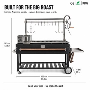 Parrilla Argentina de Acero Inoxidable con Rueda Manual, Rejilla en V Ajustable, Horno de Ladrillo Refractario y Ganchos para Asado - Product Image 2