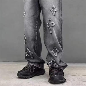 Individuell Bestickte Patch-Logo Distressed <span class=keywords><strong>Jeans</strong></span> Baggy Schwarze Pantalones <span class=keywords><strong>Jeans</strong></span> Hombre Hochelastische Atmungsaktive <span class=keywords><strong>Jeans</strong></span> für Herren - Product Image 3