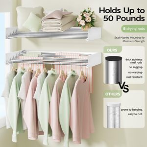 Stendibiancheria da Cucina Pieghevole Rotondo da 80CM, Montaggio a Parete, Appendiabiti Retrattile a Singolo Strato in Acciaio Inox - Product Image 3