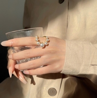 Offre Spéciale blanc Double couche perle anneaux pour femmes mode exagérer grand géométrique cristal réglable anneau mariage bijoux cadeau