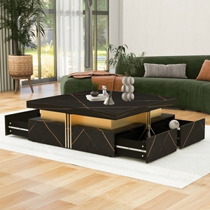<b>Modern</b> <b>Black</b> Marble Square Storage <b>Coffee</b> <b>Table</b> with 4 Drawers Living Room Furniture - Product Image 6