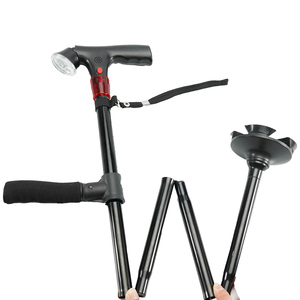 Loại có thể điều chỉnh hợp kim nhôm có thể gập lại hai Grip dẫn ánh sáng đi bộ mía dính với báo động và bàn chân lớn Pad - Product Image 3