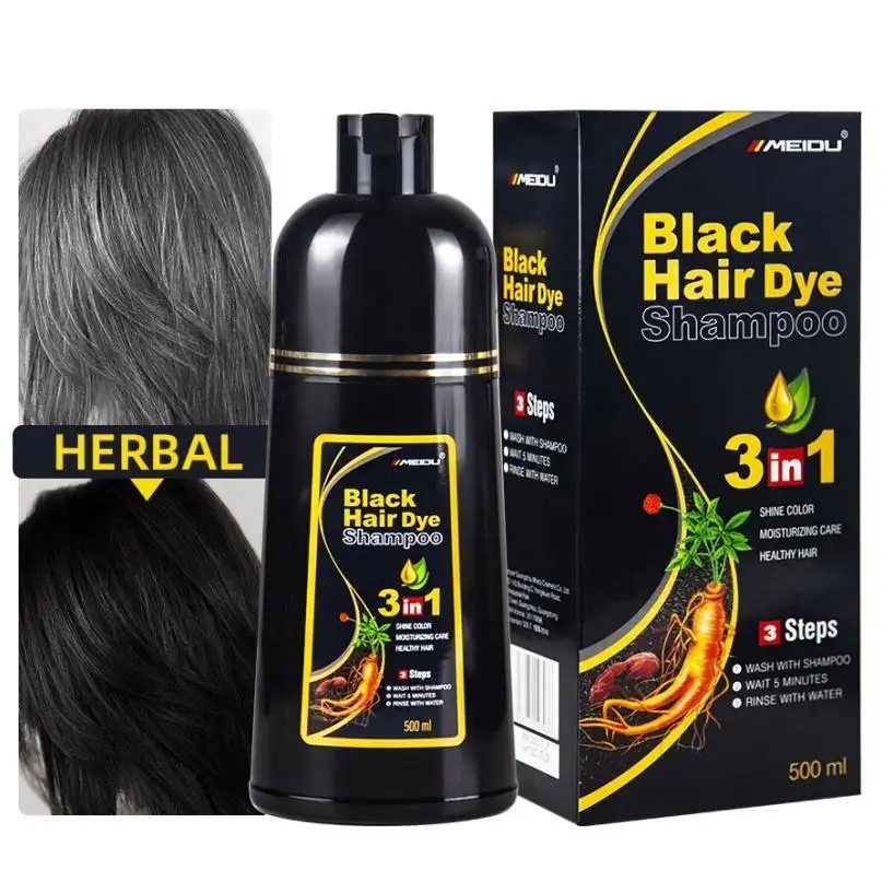 Hot selling hair products organic herbal natural color black hair dye shampoo 3 in 1 hair dye shampoo