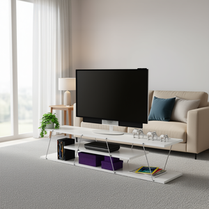 Meuble TV bas FurnisHome Store Tars de 56 pouces, style Mid-Century Modern, avec rangement ouvert, centre de divertissement en métal - Product Image 2