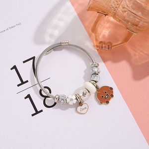 Bracelet en acier inoxydable électroplaqué avec perles, version coréenne, pour hommes, femmes et étudiants, motif BT21 mignon de dessin animé, <span class=keywords><strong>amour</strong></span> - Product Image 2