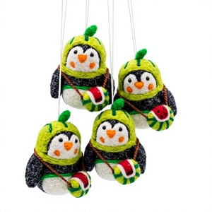 Handmade Nonwoven Wool <b>Felt</b> Traditional Eco-Friendly Certified Penguin Christmas Ornament Set Wall Hanging Cartoon Indoor - Product Image 1
