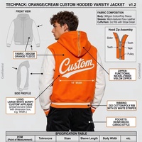 Blouson universitaire à capuche pour homme en daim croûte de porc avec logo brodé appliqué personnalisé, fermeture éclair contrastante simple boutonnage, style streetwear, OEM
