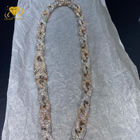 Chaîne cubaine tendance 2024 en argent 925, or 10K 14K 18K, entièrement pavée de moissanite 20mm, chaîne cubaine effet diamant