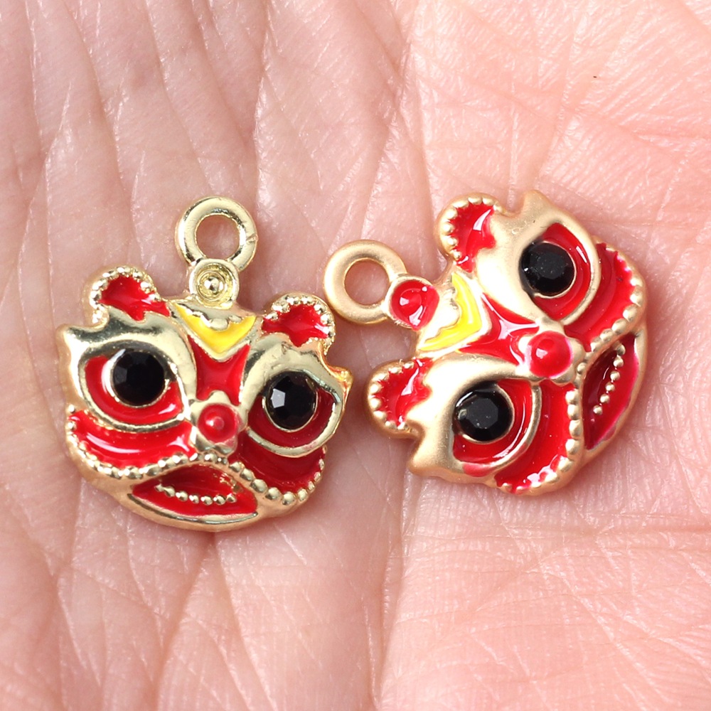 ハンドメイド　獅子舞 Wholesale Custom Simple Alloy Red Oil Chinese Style Lion Dance