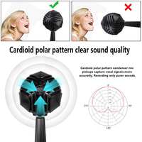 Microphone USB filaire pour ordinateur, à condensateur, anti-bruit, design léger, lumières LED, pour enregistrement vidéo et gaming, cardioïde